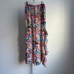 Bleu Rod Beattie sheer paisley ruffle wearable Art‎ drawstring pants sz S